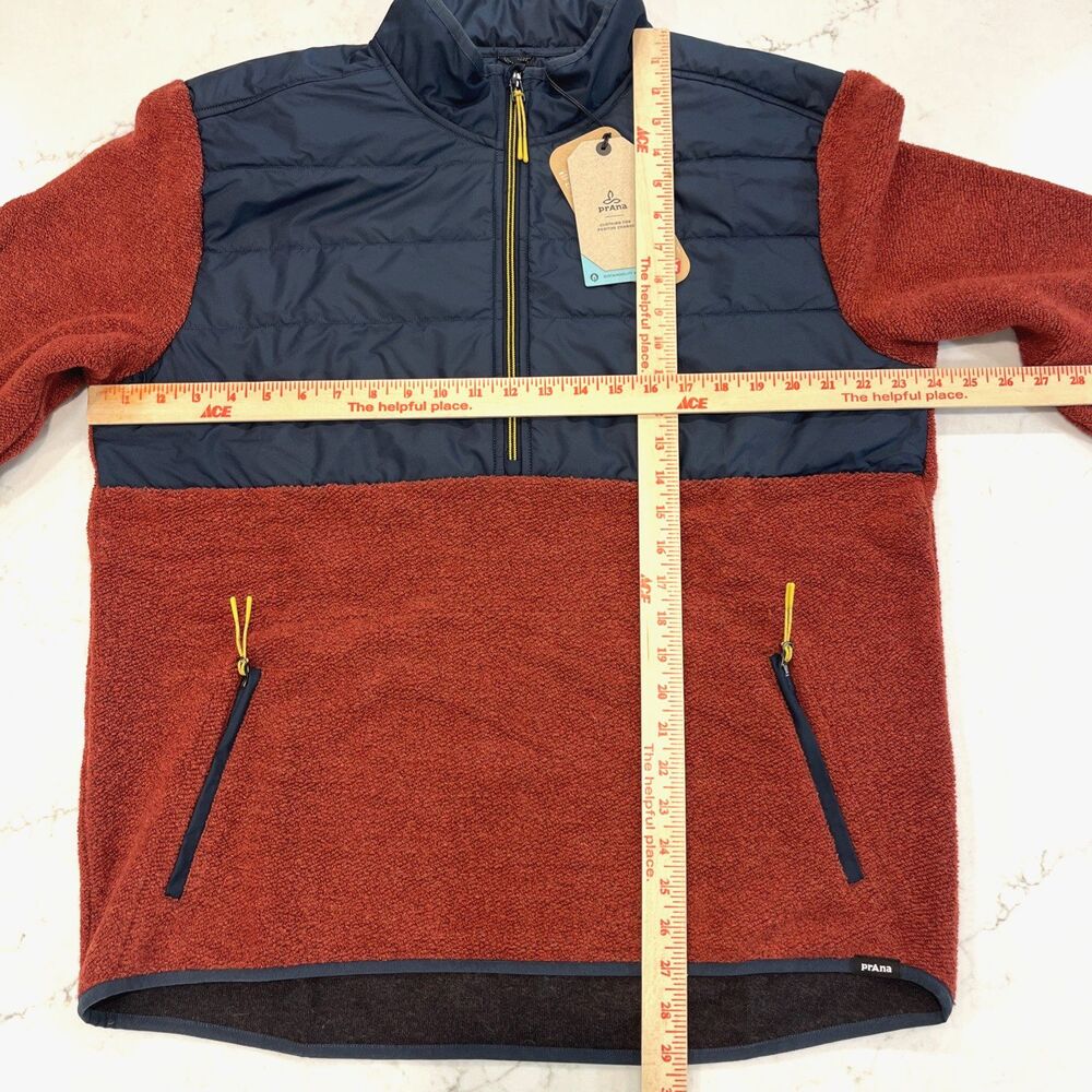 prAna NEW Mens XL Fleece‎ 1/2 Zip Quilted Pullover Jacket Wool Blend Red Blue - Picture 12 of 16